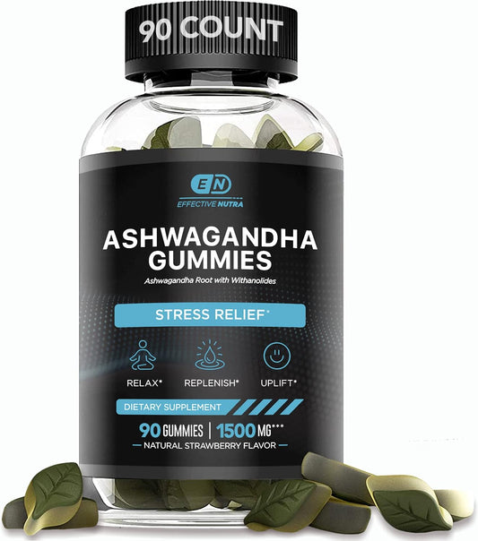 1500mg Ashwagandha Gummies for Stress Relief, Immune Support, and Energy Boost - Natural Berry Flavor - 90ct Vegan Supplement