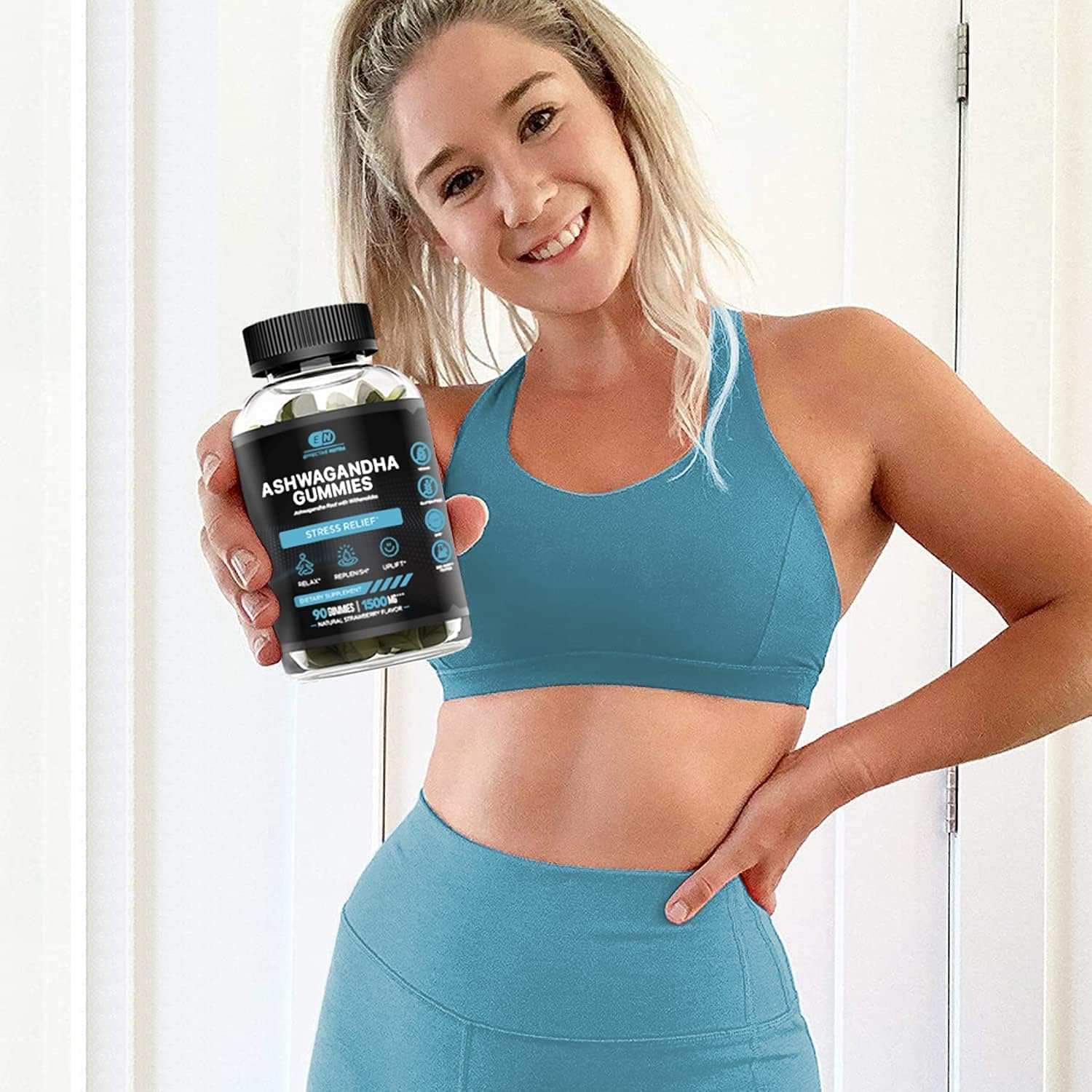 1500mg Ashwagandha Gummies for Stress Relief, Immune Support, and Energy Boost - Natural Berry Flavor - 90ct Vegan Supplement