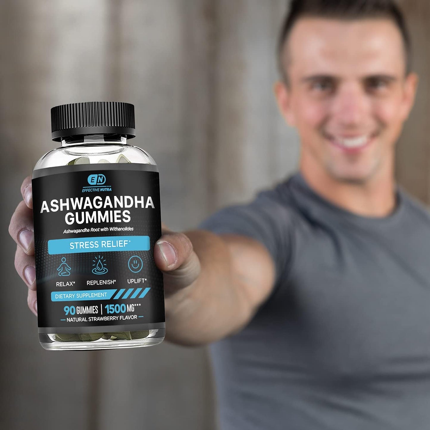 1500mg Ashwagandha Gummies for Stress Relief, Immune Support, and Energy Boost - Natural Berry Flavor - 90ct Vegan Supplement