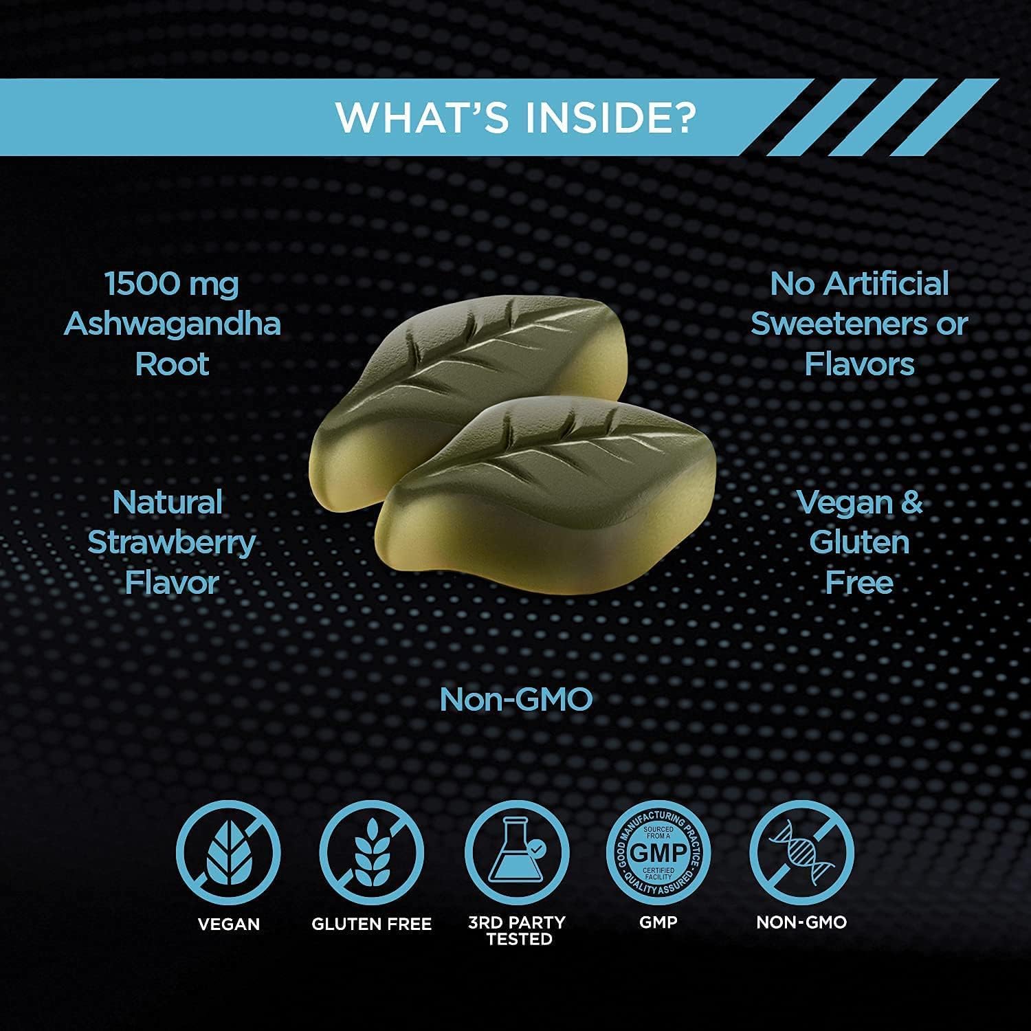 1500mg Ashwagandha Gummies for Stress Relief, Immune Support, and Energy Boost - Natural Berry Flavor - 90ct Vegan Supplement