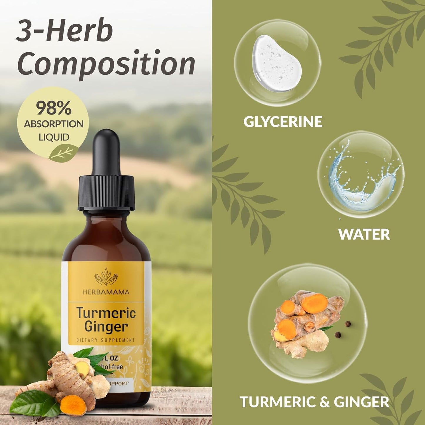 1500mg Ashwagandha Root Capsules & Turmeric Ginger Tincture Bundle - Vegan, Non-GMO - 2 Pack