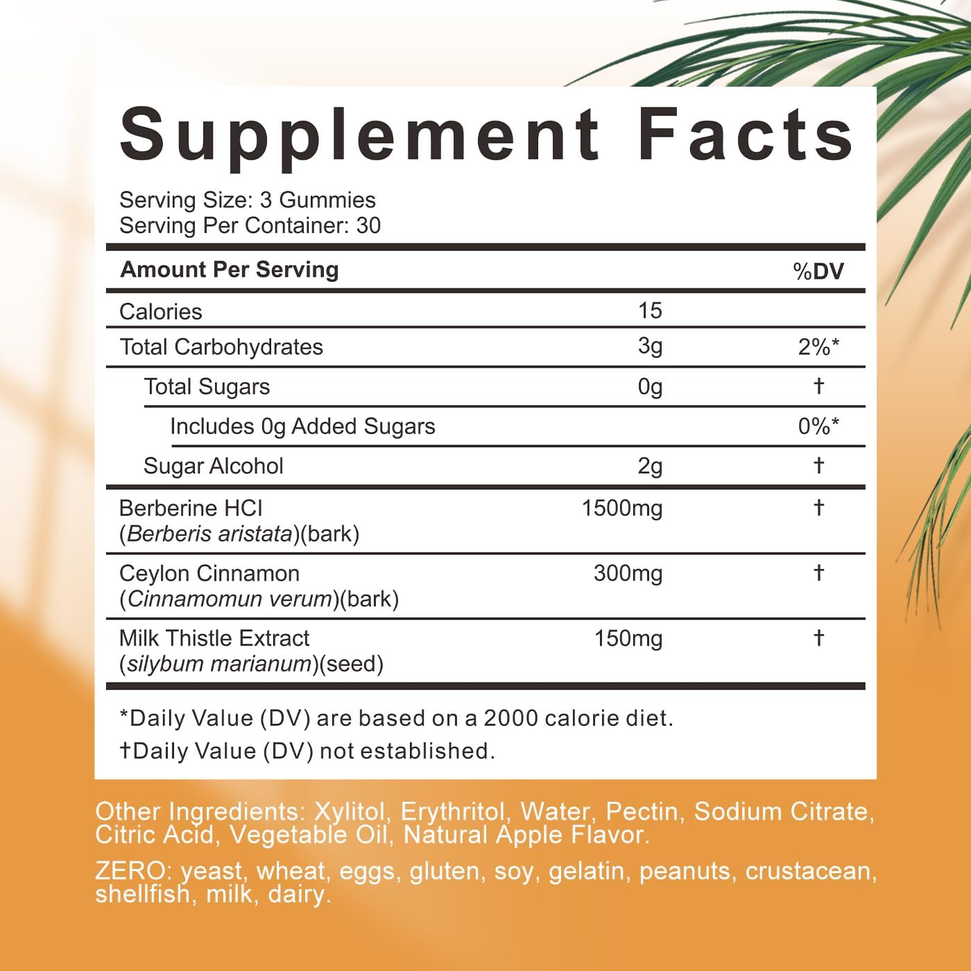 1500mg Berberine Gummies with Ceylon Cinnamon - Sugar Free Supplement (90 ct)