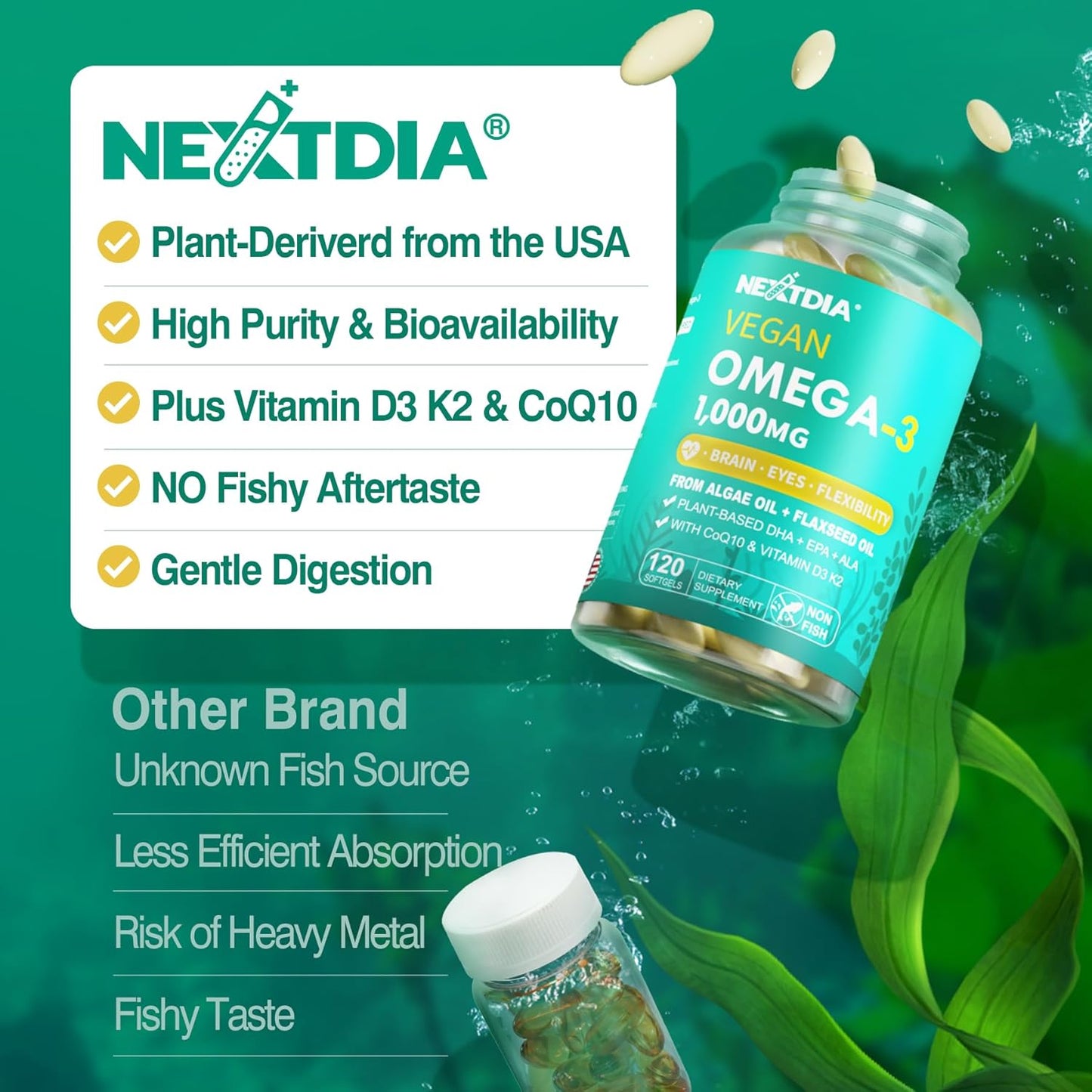 1500mg Berberine Supplement & 1000mg Vegan Omega 3 Supplement by Nextdia