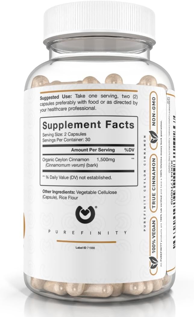 1500mg Ceylon Cinnamon Capsules - Vegan Antioxidant Supplement from Sri Lanka - Non-GMO, 60 Count - Natural Alternative to Tablets