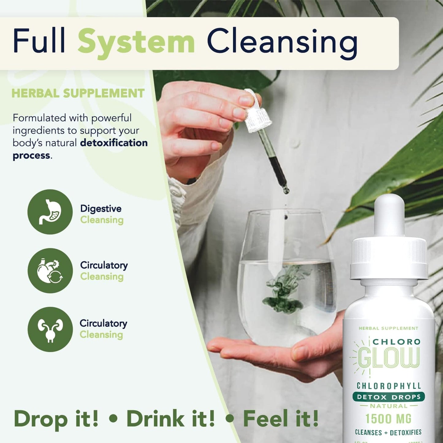 1500mg Chloroglow Liquid Chlorophyll Oxygen Drops | Health and Immune Support Supplement for Natural Detox and Altitude Sickness Relief - 30ml