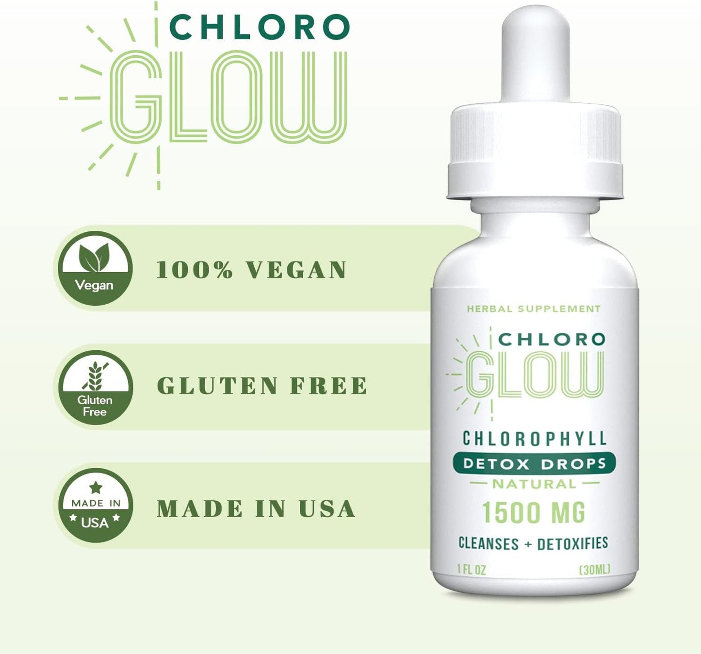 1500mg Chloroglow Liquid Chlorophyll Oxygen Drops | Health and Immune Support Supplement for Natural Detox and Altitude Sickness Relief - 30ml
