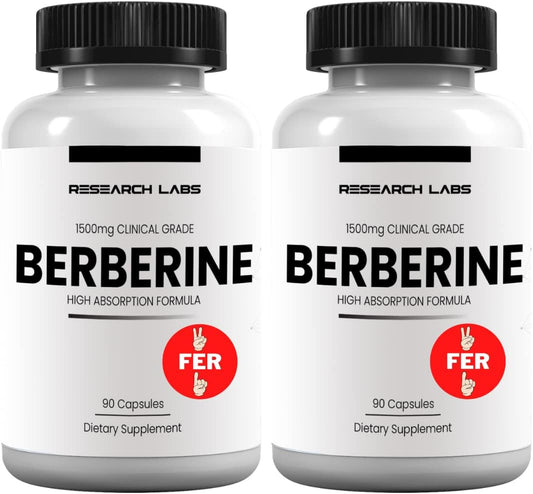 1500mg Clinical Grade Berberine High Absorption Formula & BerberQuil™ Support - 2 for 1 Deal - 180 Total Capsules