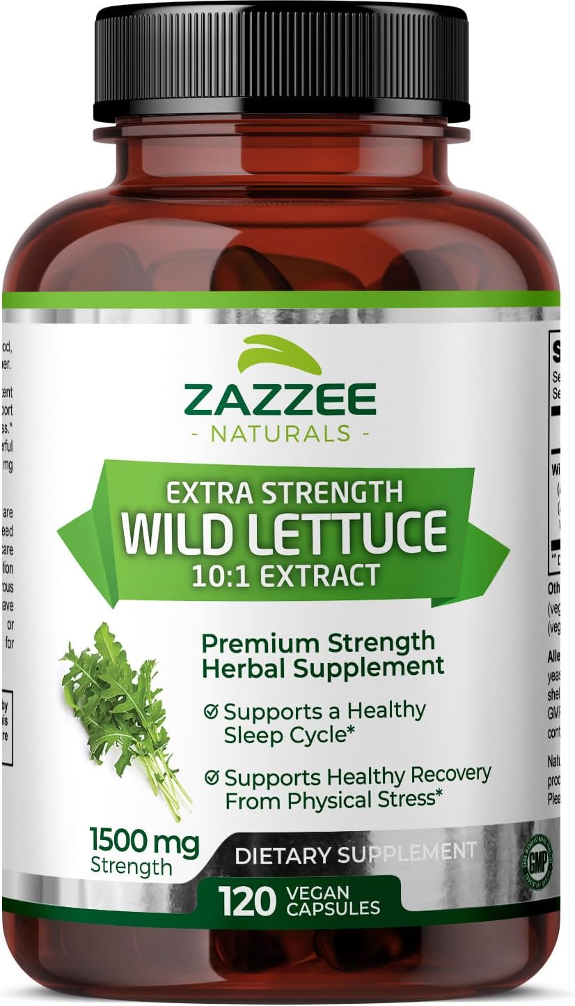 1500mg Extra Strength Wild Lettuce Extract Capsules - 120 Vegan Capsules, Potent 10X Concentration, 100% Vegetarian, Non-GMO - Made in USA