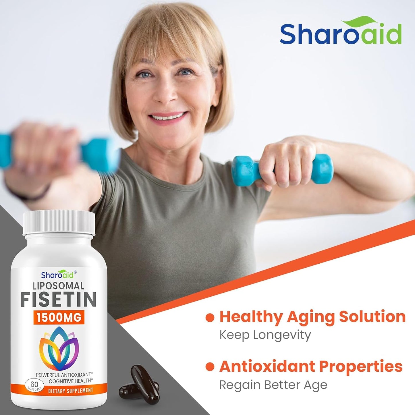 1500mg Fisetin Supplements with Liposomal Delivery - High Absorption & Pure Antioxidant for Healthy Aging - Non-GMO Softgels - 2 Bottles, 120 Count