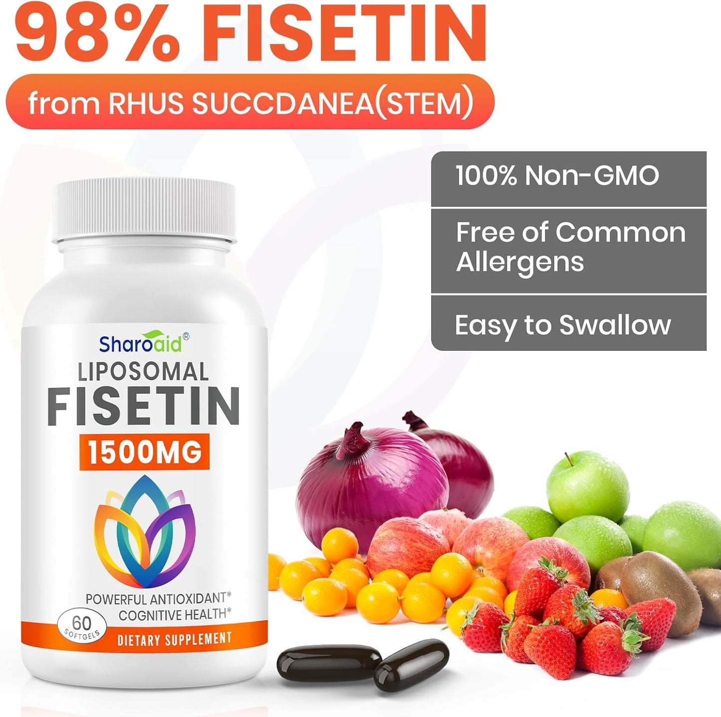 1500mg Fisetin Supplements with Liposomal Delivery - High Absorption & Pure Antioxidant for Healthy Aging - Non-GMO Softgels - 2 Bottles, 120 Count