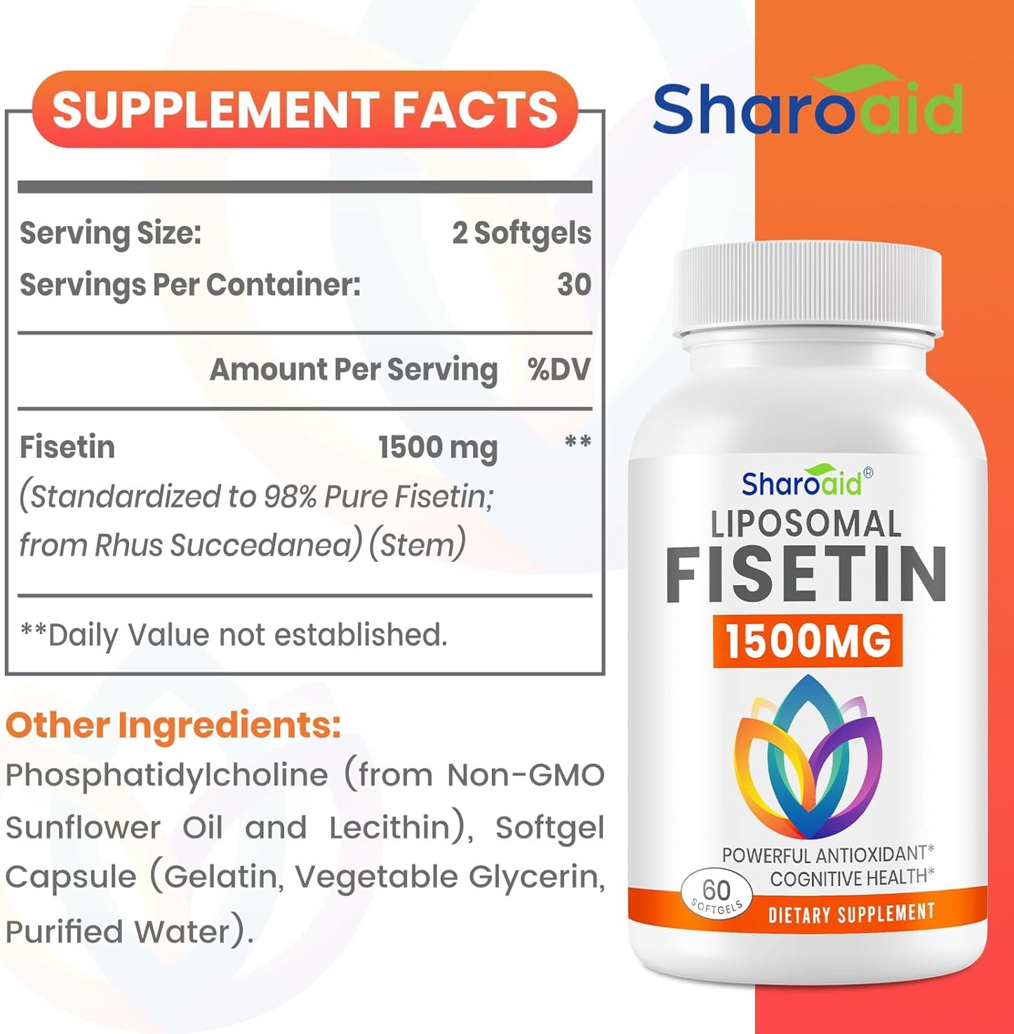 1500mg Fisetin Supplements with Liposomal Delivery - High Absorption & Pure Antioxidant for Healthy Aging - Non-GMO Softgels - 2 Bottles, 120 Count