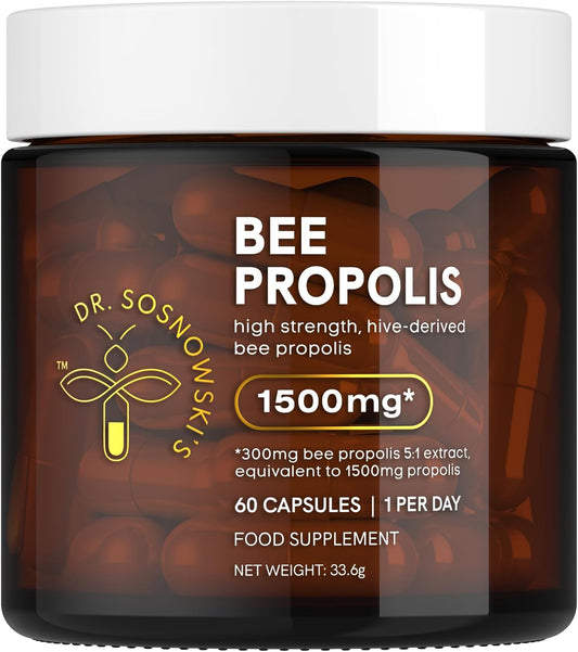 1500mg High Potency Bee Propolis by Dr Sosnowski | Hive-derived Superfood in Vegetable Capsules | 60ct