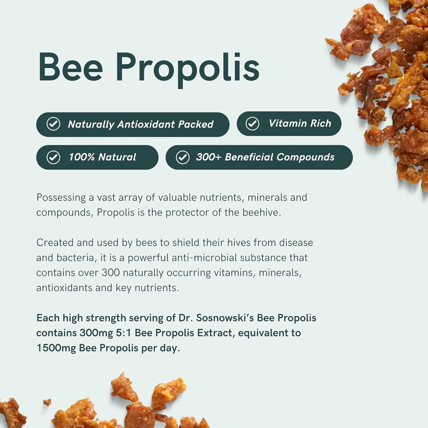 1500mg High Potency Bee Propolis by Dr Sosnowski | Hive-derived Superfood in Vegetable Capsules | 60ct