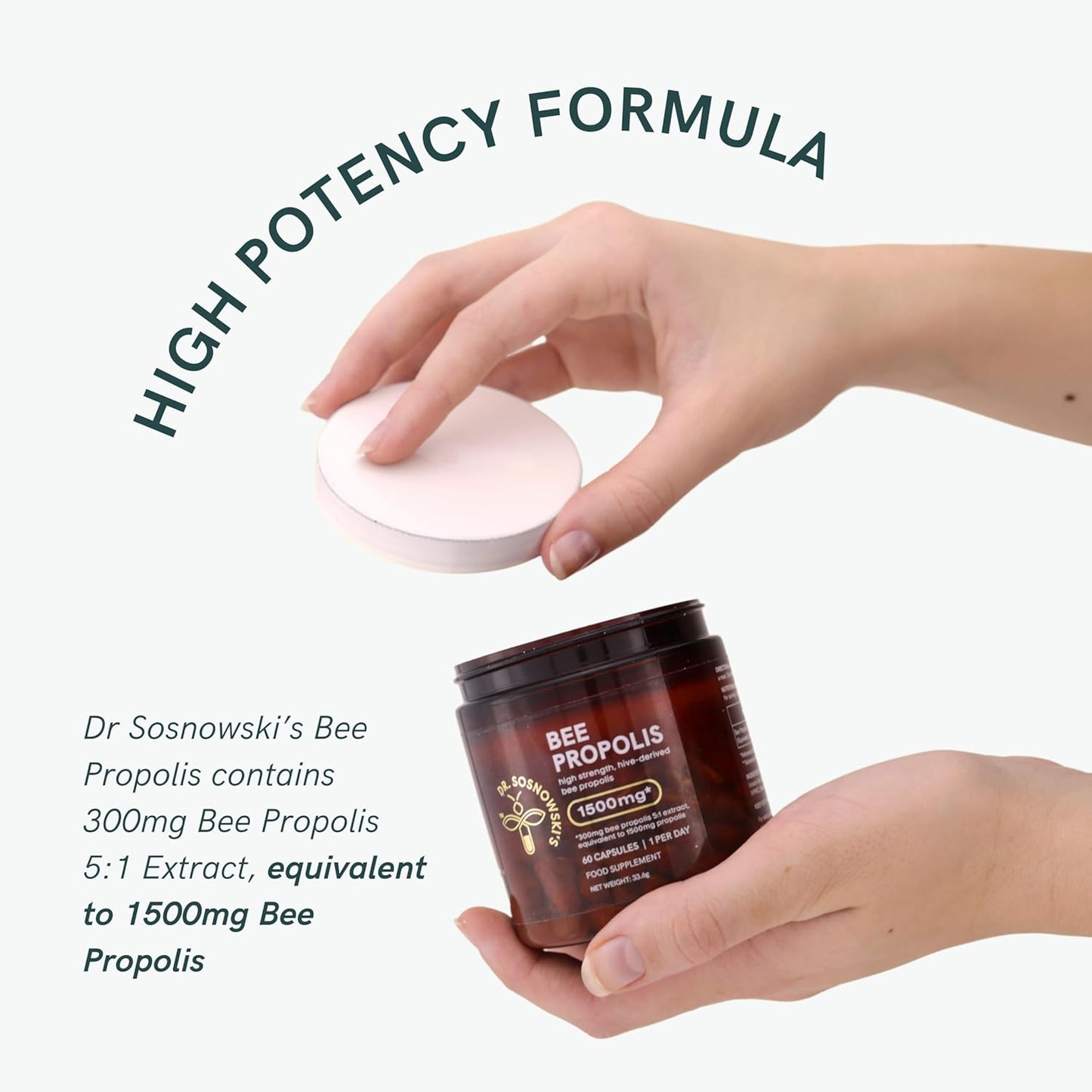 1500mg High Potency Bee Propolis by Dr Sosnowski | Hive-derived Superfood in Vegetable Capsules | 60ct