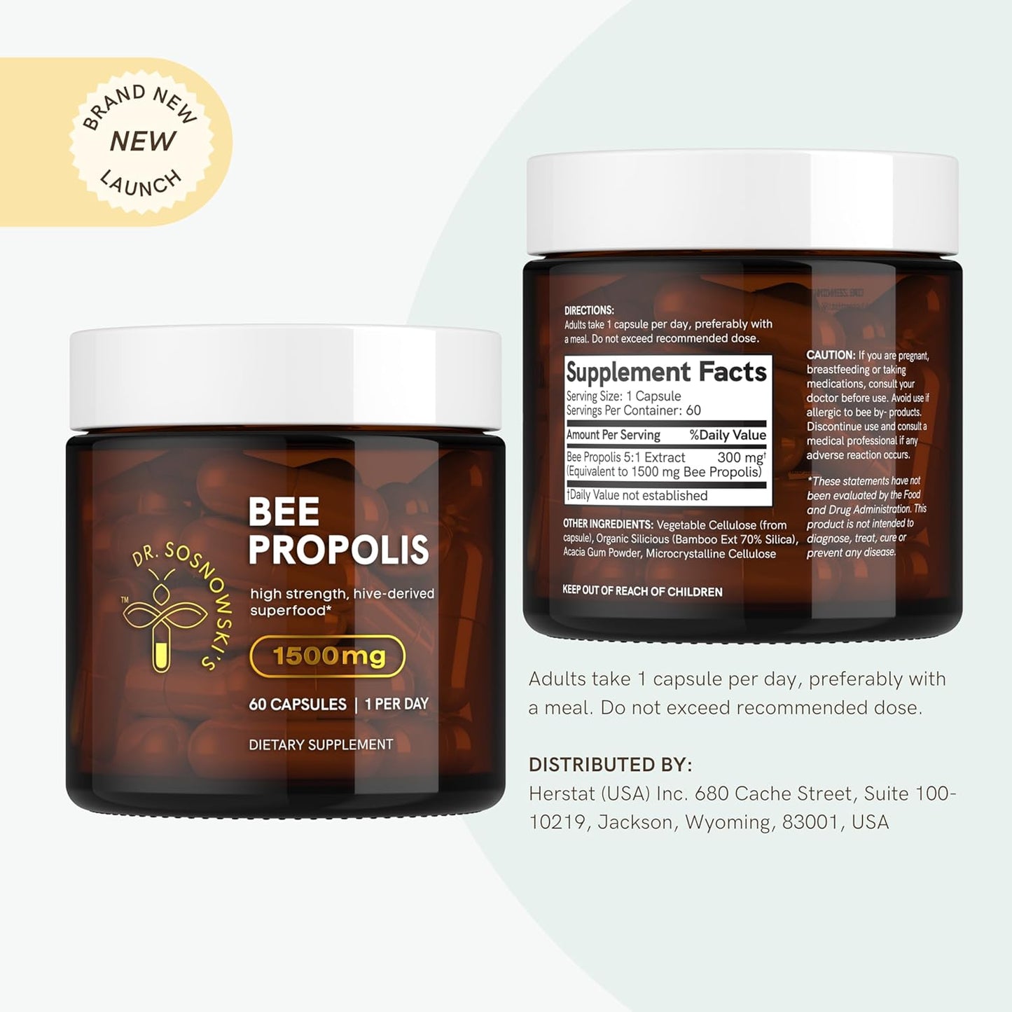 1500mg High Potency Bee Propolis by Dr Sosnowski | Hive-derived Superfood in Vegetable Capsules | 60ct