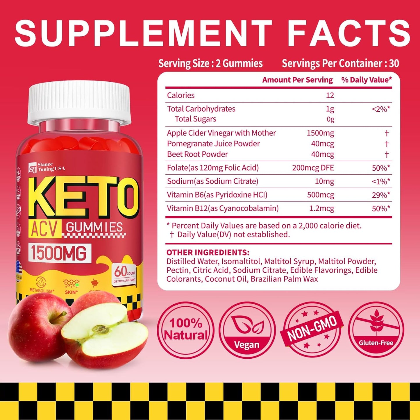 1500MG Keto ACV Gummies with Probiotics for Gut Digestion - Vegan & Non-GMO Apple Cider Vinegar Gummies for Men and Women