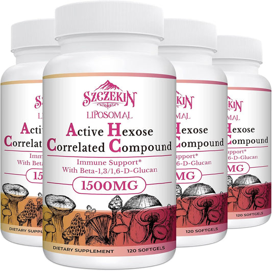 1500mg Liposomal AHCC Supplement for Immune Support - 480 Softgels with Natural Mushroom Extract for Liver & T-Cell Health