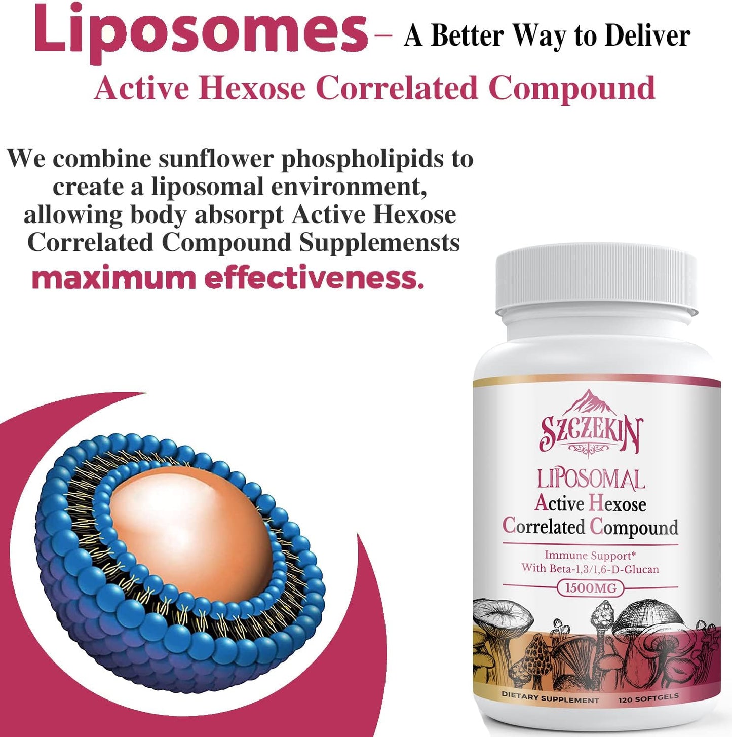 1500mg Liposomal AHCC Supplement for Immune Support - 480 Softgels with Natural Mushroom Extract for Liver & T-Cell Health