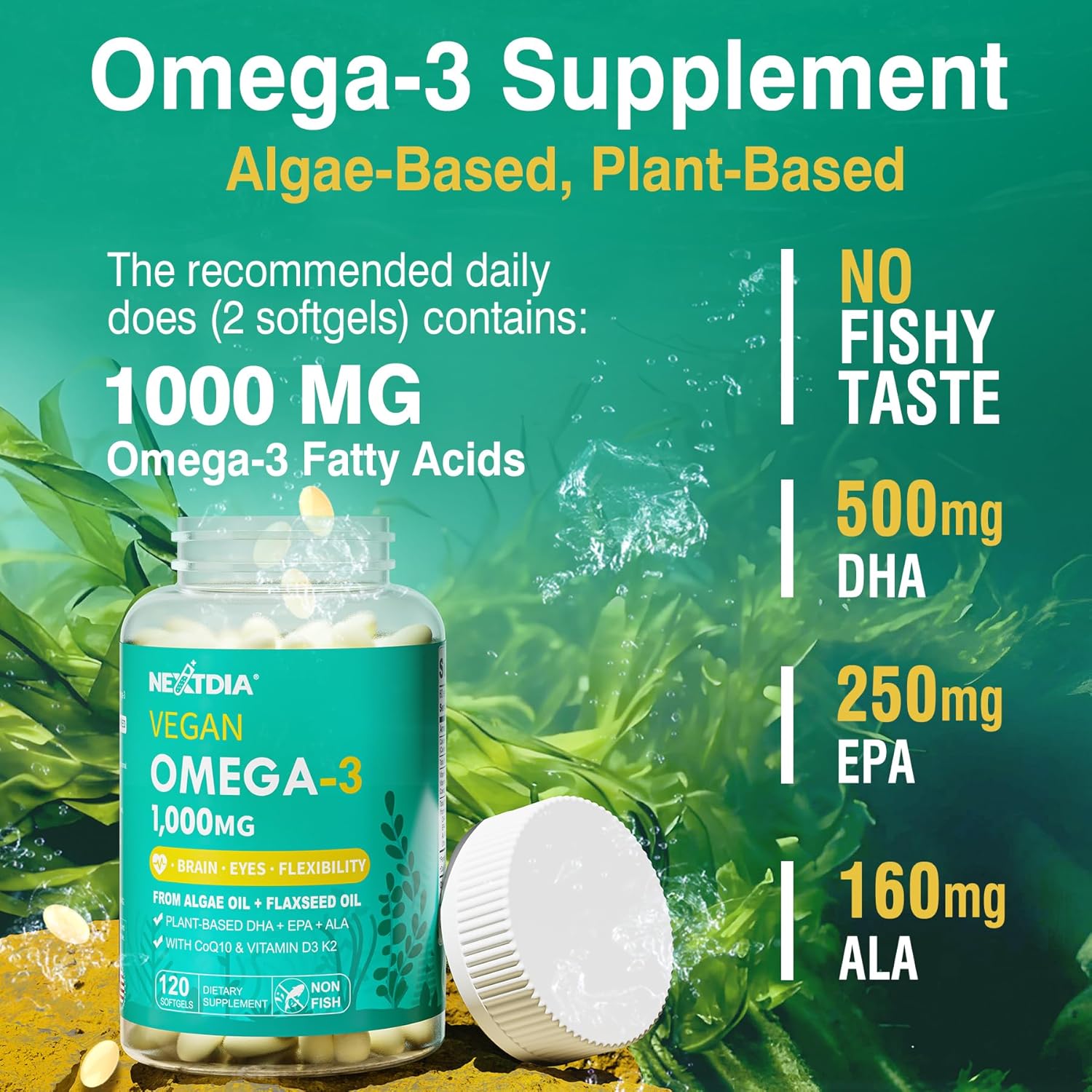 1500mg Liposomal Calcium AKG + 1000mg Vegan Omega 3 Supplement for Enhanced Health