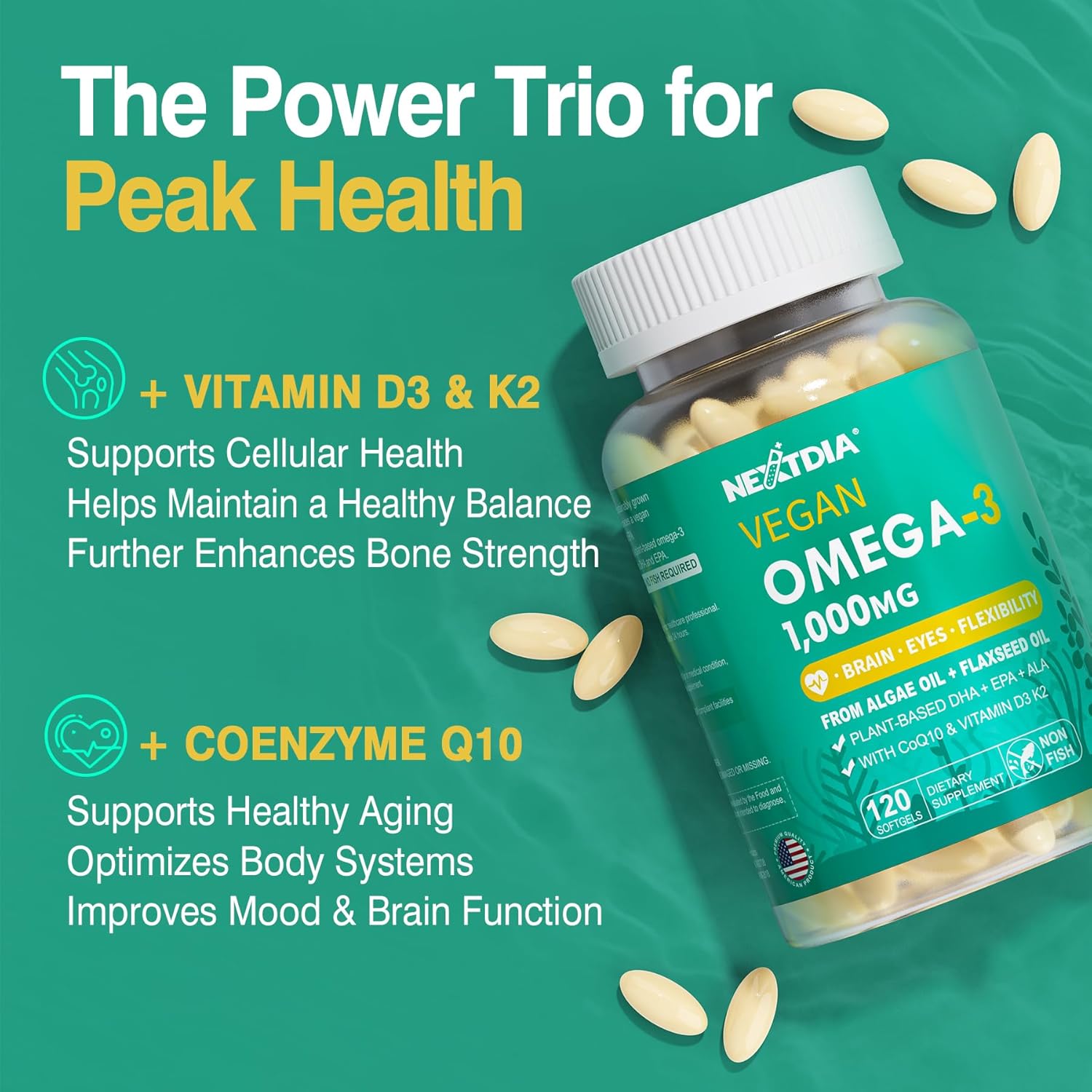 1500mg Liposomal Calcium AKG + 1000mg Vegan Omega 3 Supplement for Enhanced Health