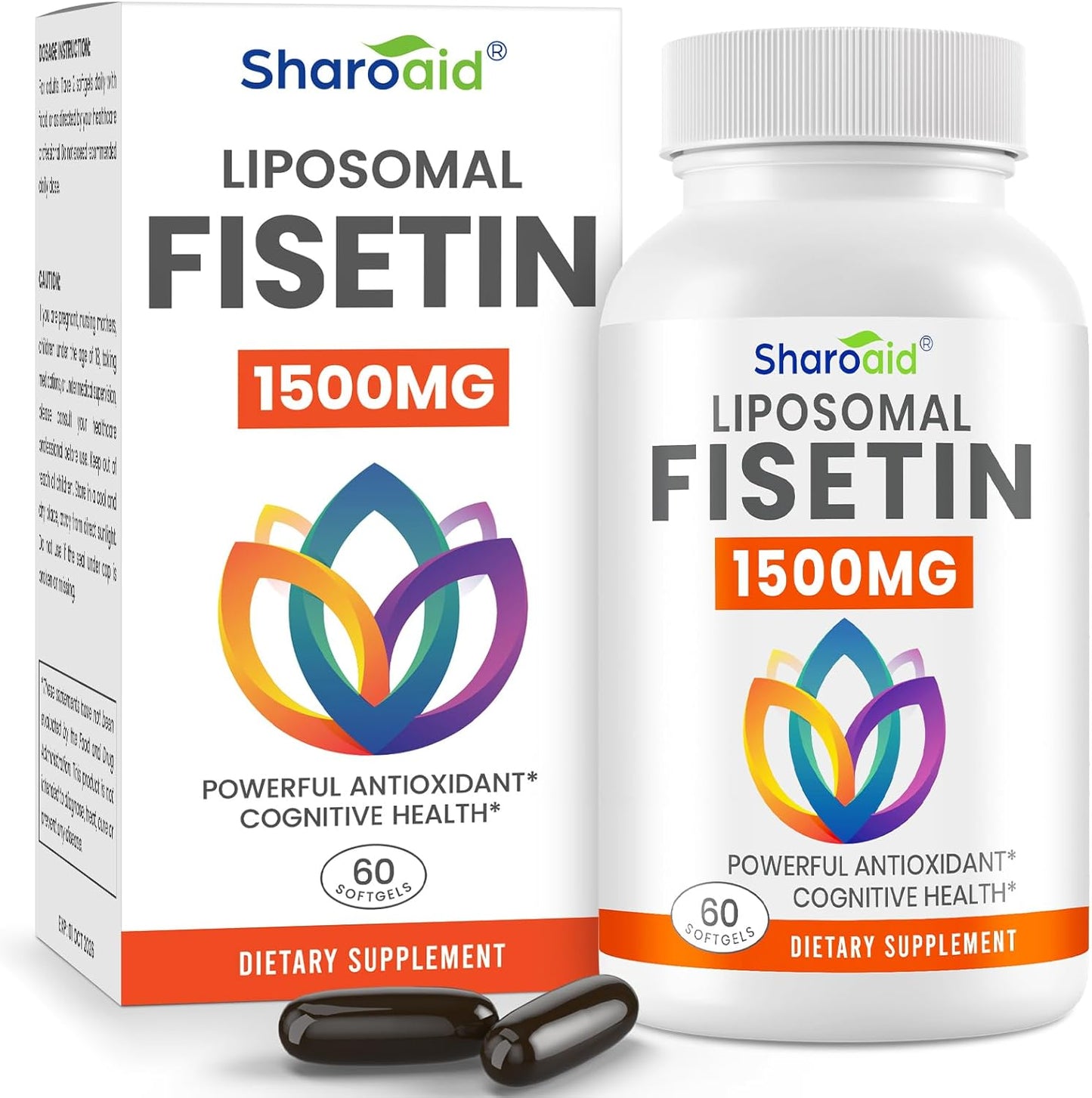 1500mg Liposomal Fisetin Supplements - High Absorption, 98% Pure, Polyphenol Antioxidant for Healthy Aging - 60 Softgels
