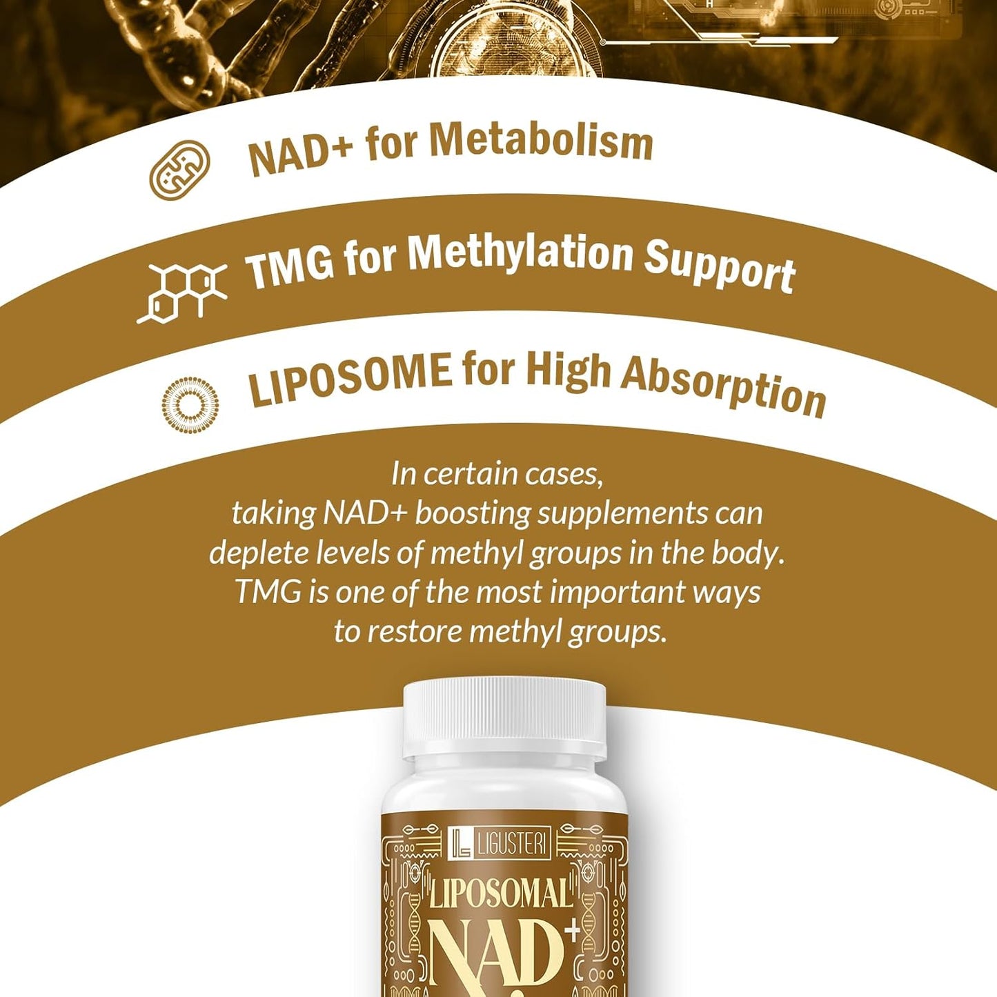 1500MG Liposomal NAD+ Supplement with TMG for Anti-Aging Defense - 120 Softgels