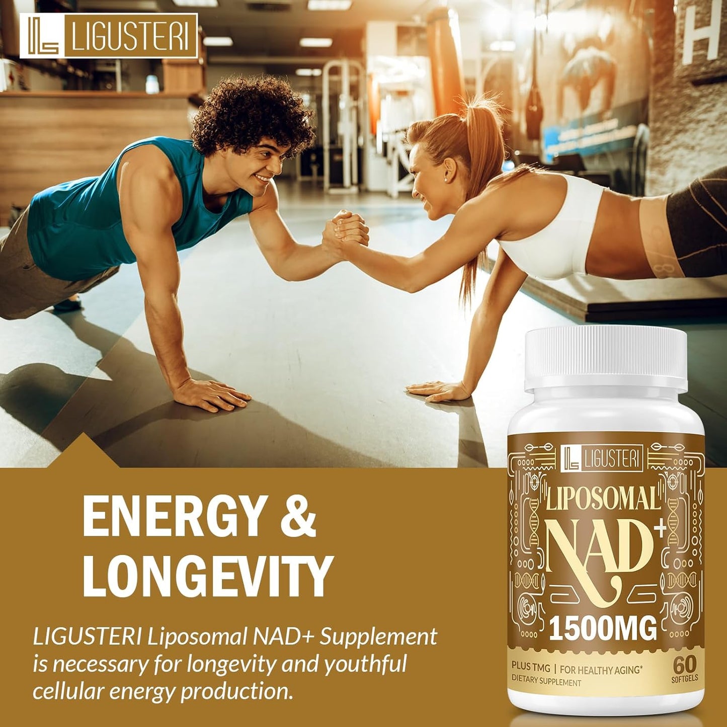 1500MG Liposomal NAD+ Supplement with TMG for Anti-Aging Defense - 120 Softgels