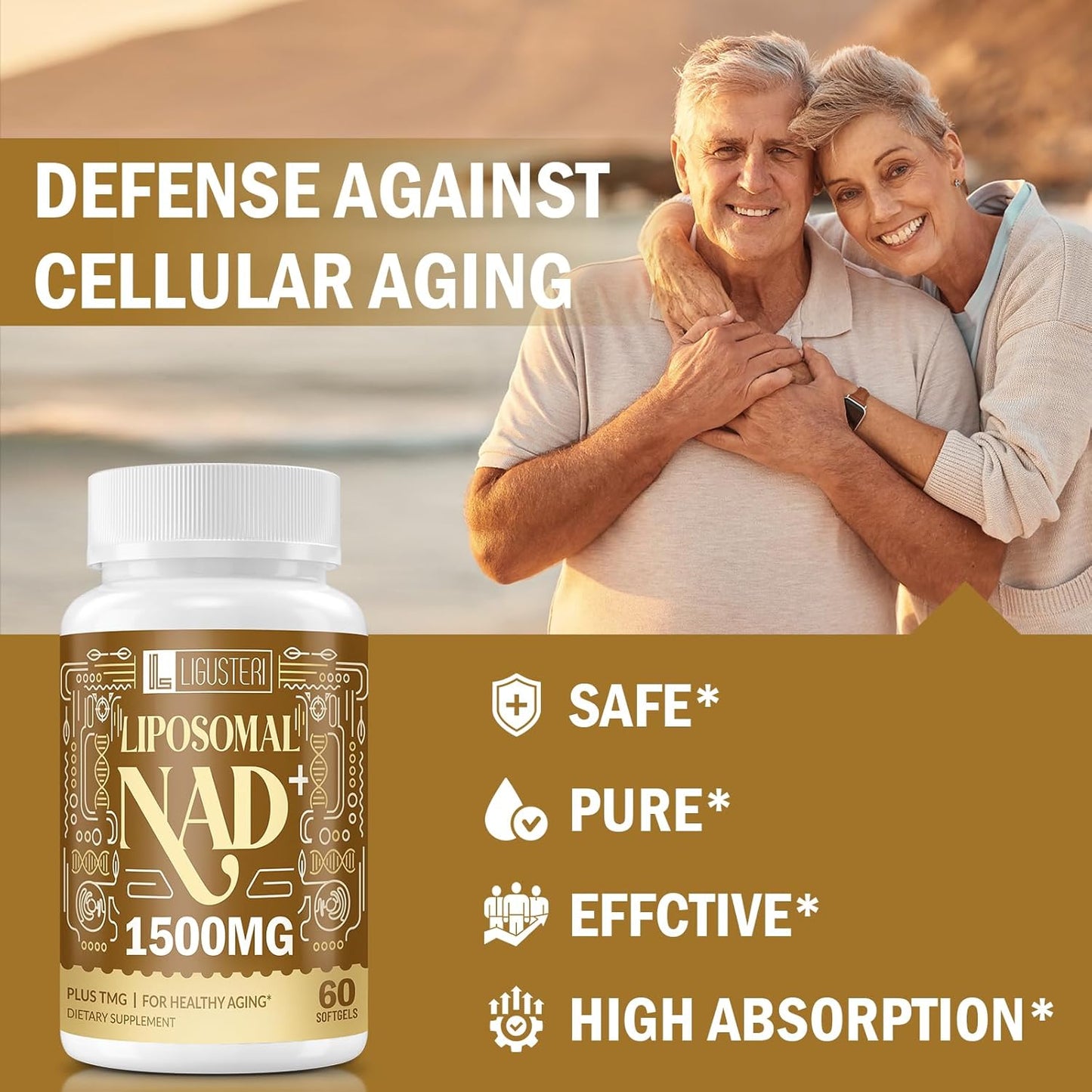 1500MG Liposomal NAD+ Supplement with TMG for Anti-Aging Defense - 120 Softgels