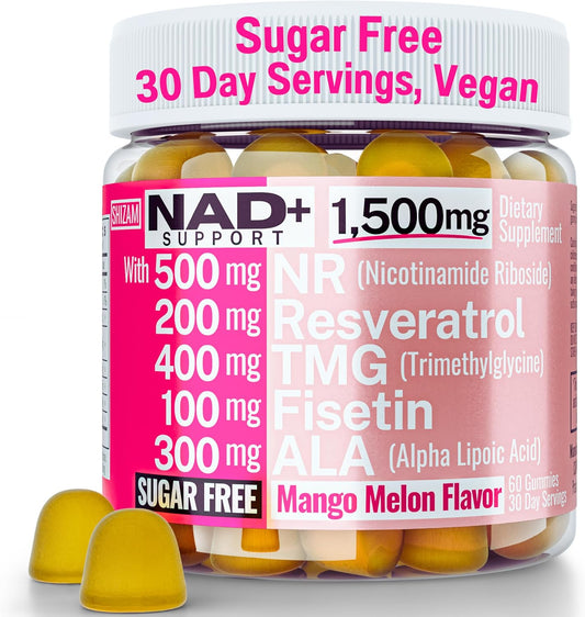 1500mg NAD+ Sugar Free Gummies with NR TMG ALA Resveratrol Fisetin | Nicotinamide Riboside Alpha Lipoic Acid Pills Tincture Supplement