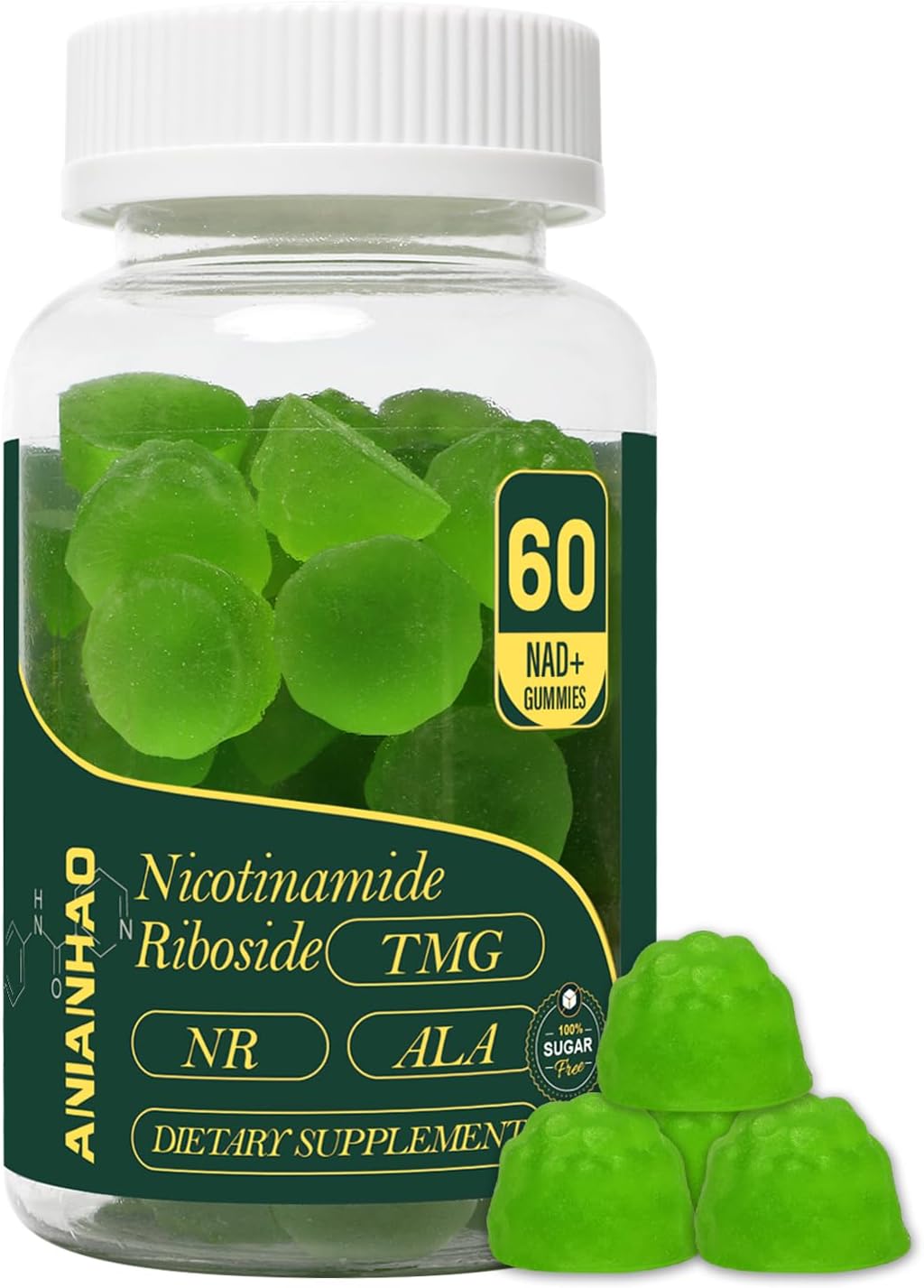 1500mg NAD+ Sugar-Free Gummies with NR, TMG, ALA, Resveratrol, Fisetin - Boost Energy & Cellular Health - 60 Count