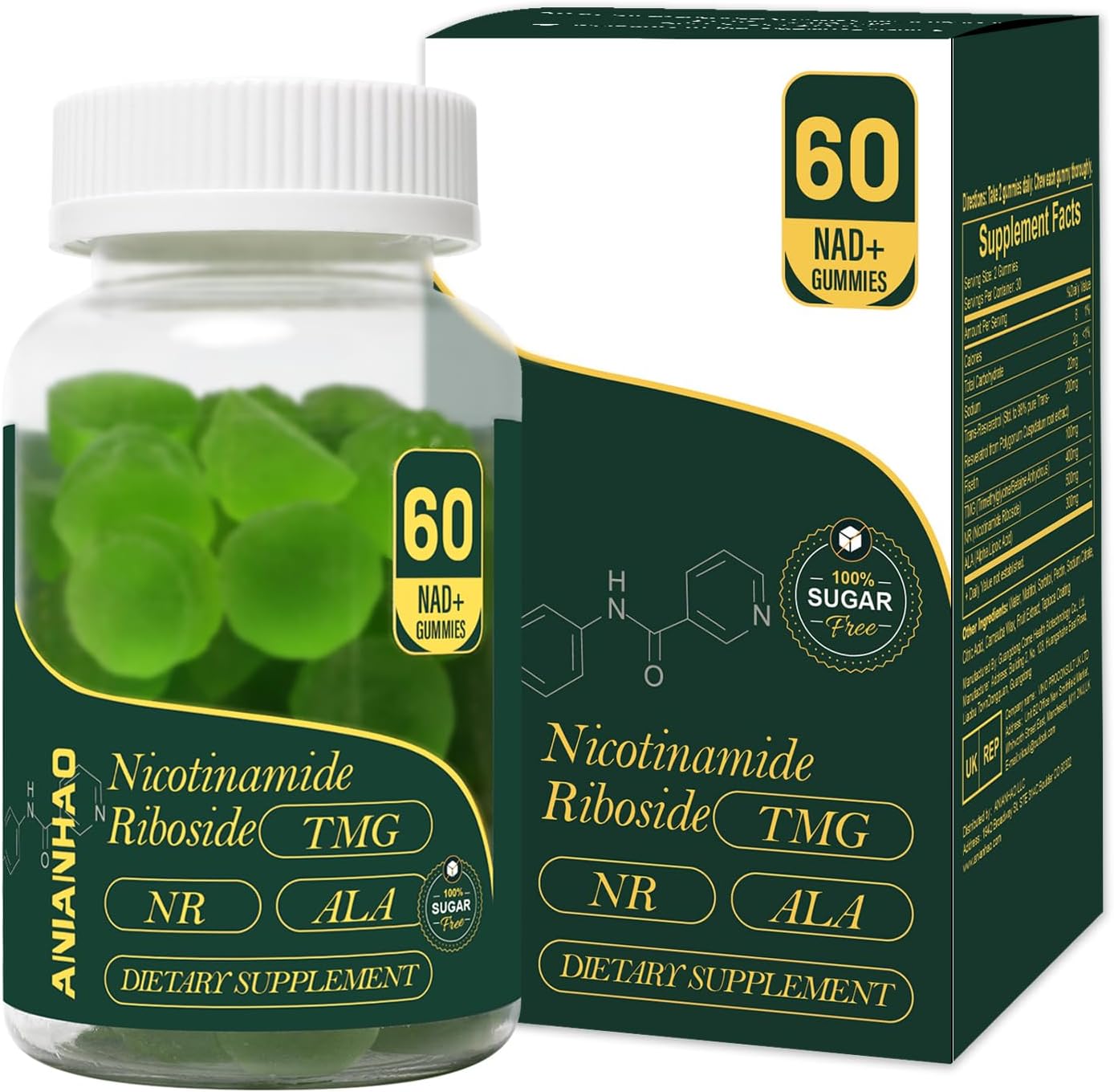 1500mg NAD+ Sugar-Free Gummies with NR, TMG, ALA, Resveratrol, Fisetin - Boost Energy & Cellular Health - 60 Count