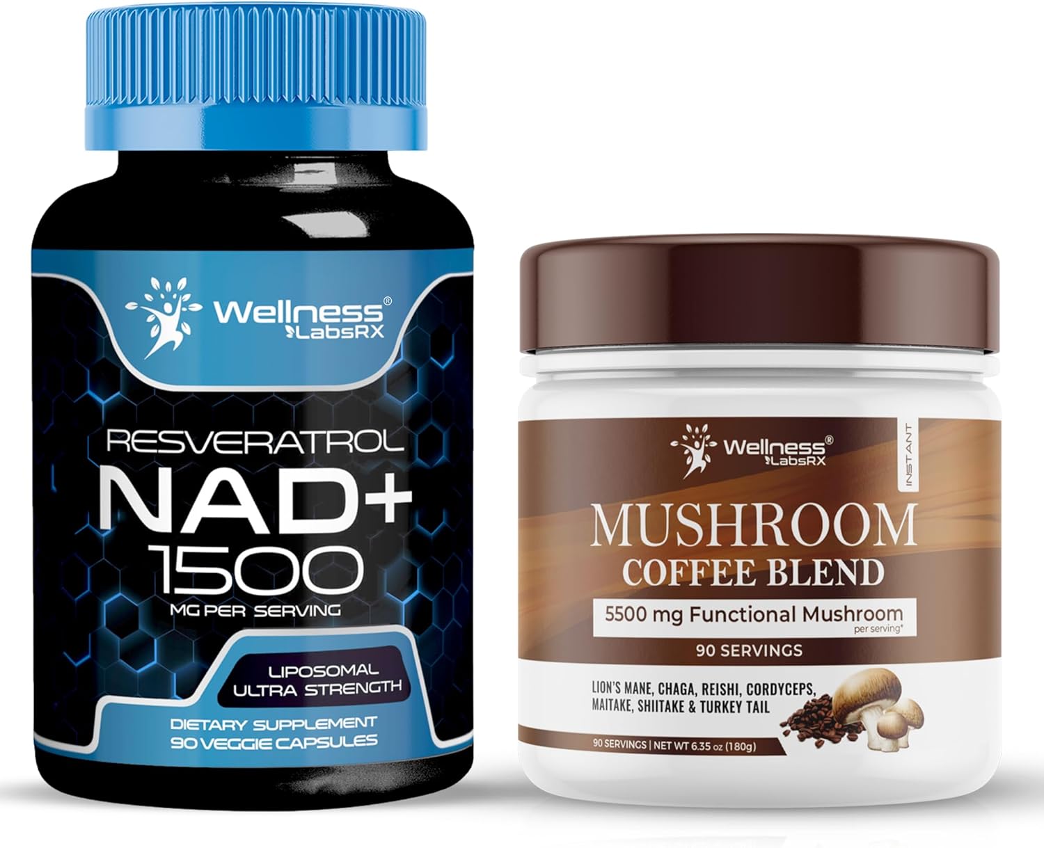 1500mg NAD+ Supplement Capsules with Mushroom Coffee Blend for Enhanced Energy and Focus