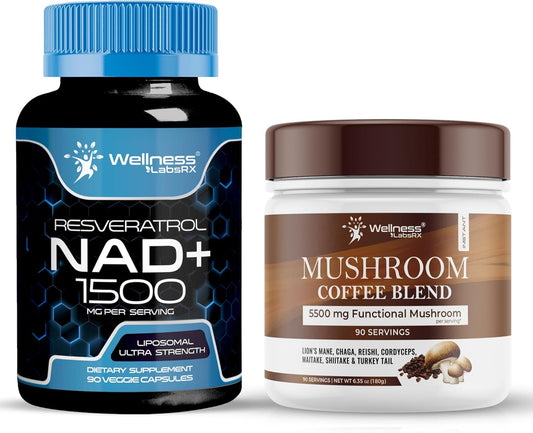1500mg NAD+ Supplement Capsules with Mushroom Coffee Blend for Enhanced Energy and Focus