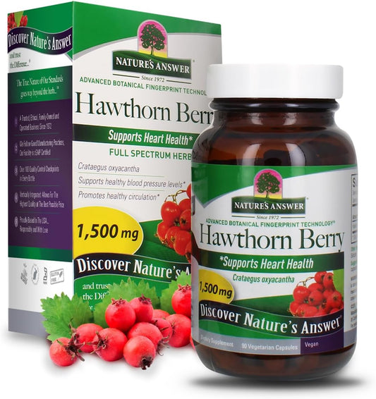 1500mg Nature's Answer Hawthorn Berry Capsules - 90 Count | Promotes Heart Health | Gluten-Free, Non-GMO, Kosher | Single Pack