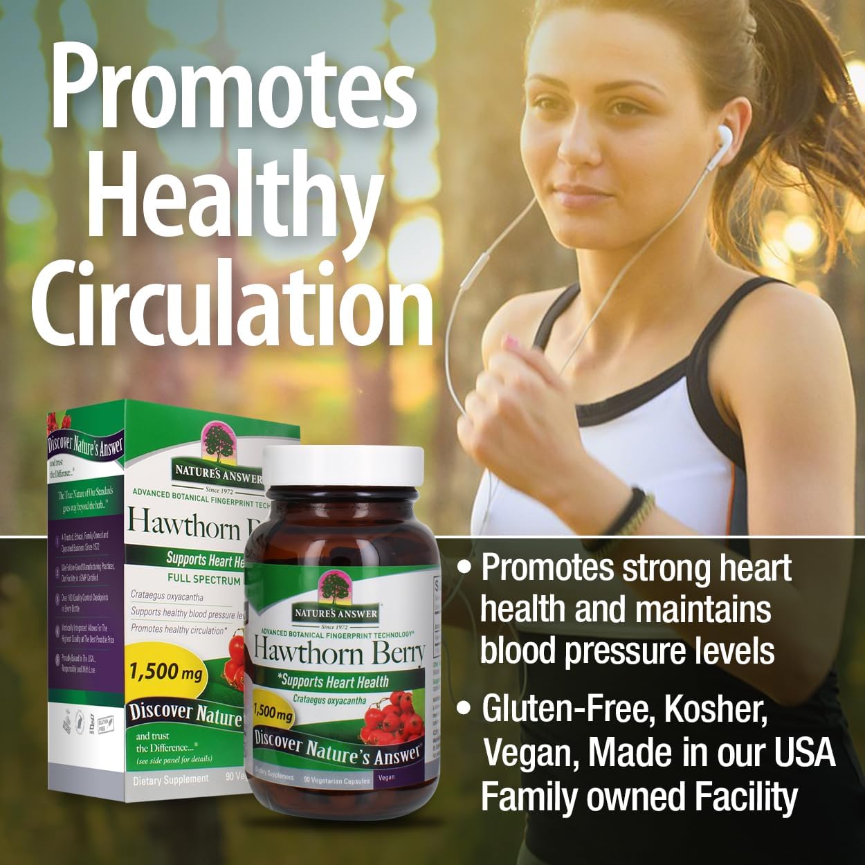 1500mg Nature's Answer Hawthorn Berry Capsules - 90 Count | Promotes Heart Health | Gluten-Free, Non-GMO, Kosher | Single Pack
