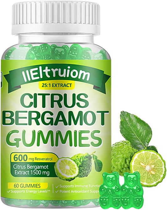 1500mg Organic Citrus Bergamot Gummies with Resveratrol & Niacin - Heart Health Supplement for Adults - Vegan-friendly - 60 Gummies