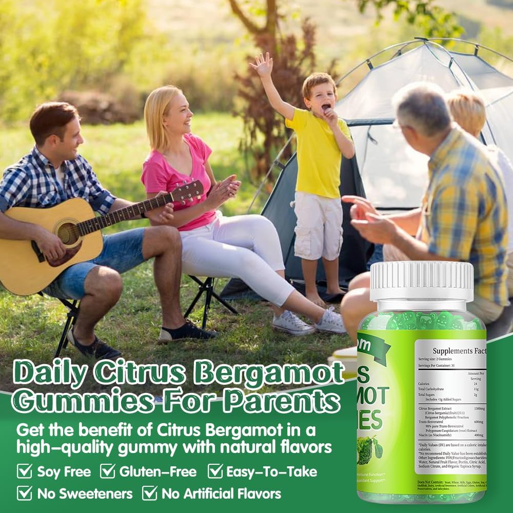 1500mg Organic Citrus Bergamot Gummies with Resveratrol & Niacin - Heart Health Supplement for Adults - Vegan-friendly - 60 Gummies