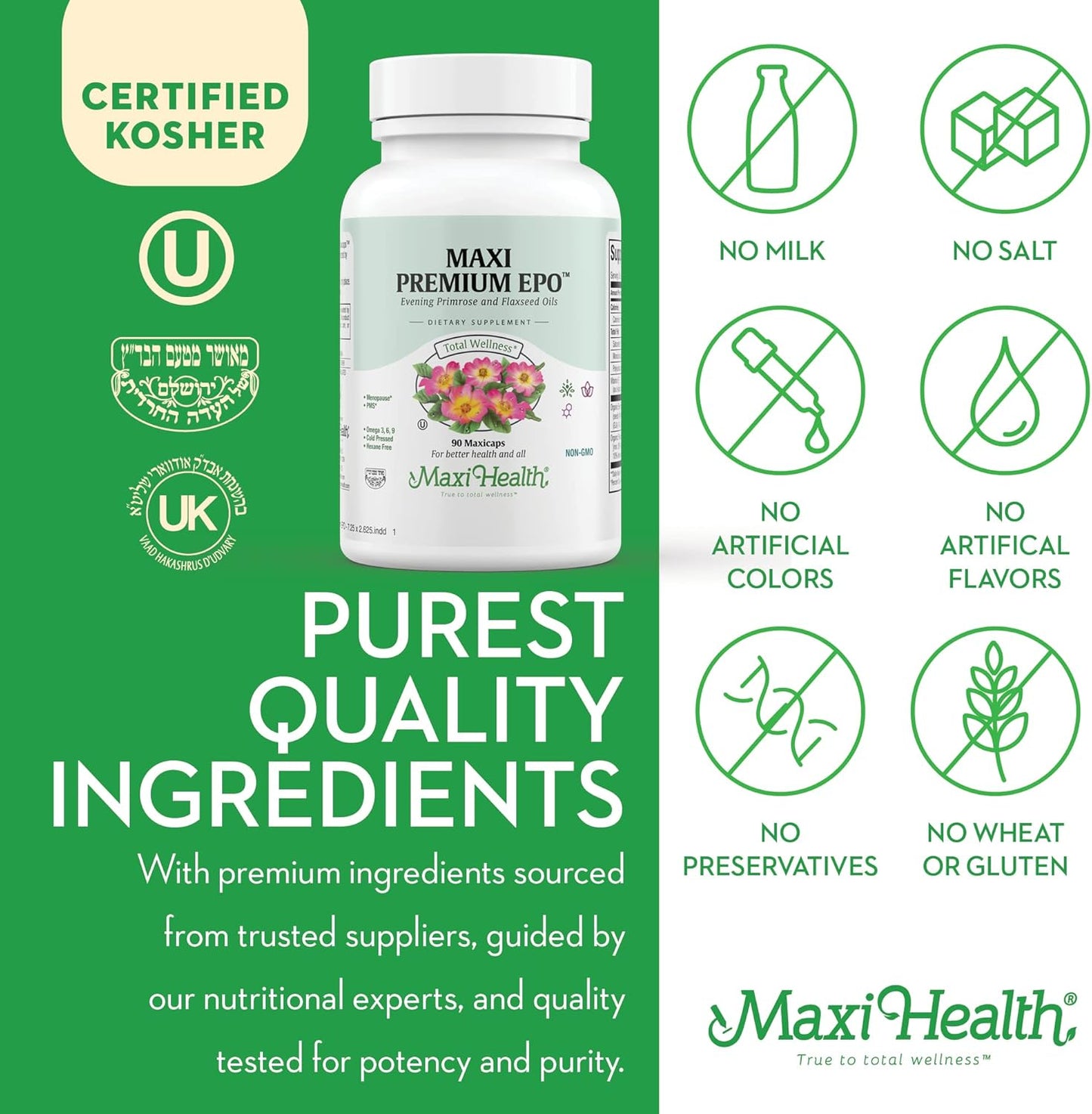 1500mg Organic Evening Primrose Oil Capsules for Women's Hormone Balance - Menopause & PMS Relief - GLA Acne Supplement - 90 Count