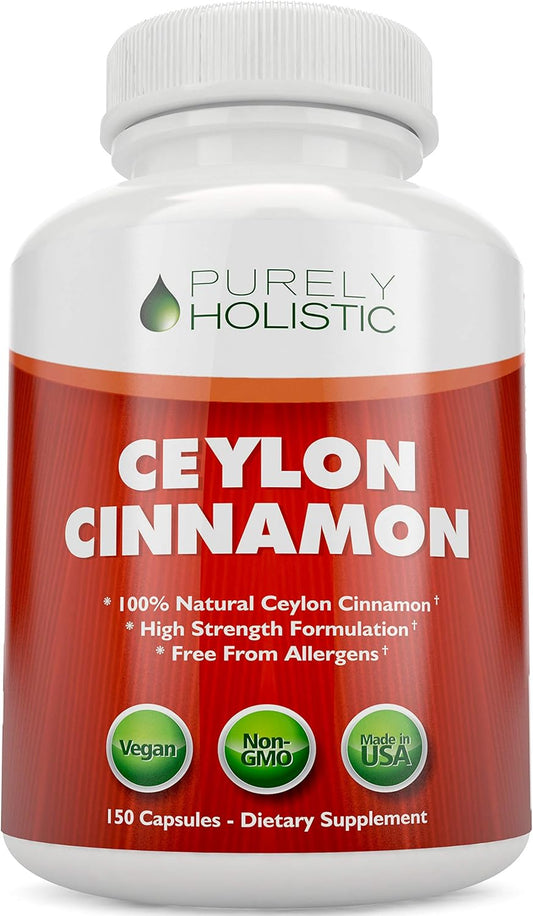 1500mg Purely Holistic Ceylon Cinnamon Capsules - 150 Vegan Capsules - 75 Day Supply - Sri Lankan Cinnamon Supplement