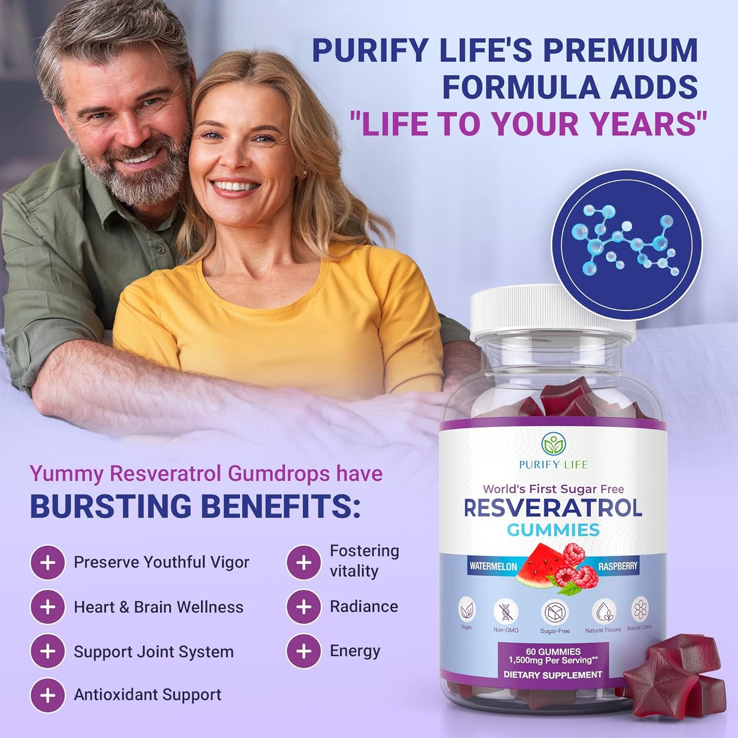 1500mg Resveratrol Gummies for Digestive & Immune Health - Sugar-Free Antioxidant Supplement for Cell Repair & Regeneration