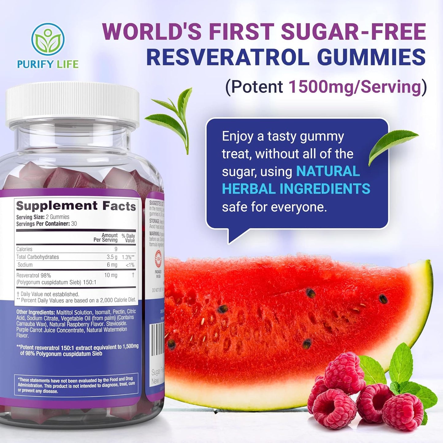 1500mg Resveratrol Gummies for Digestive & Immune Health - Sugar-Free Antioxidant Supplement for Cell Repair & Regeneration