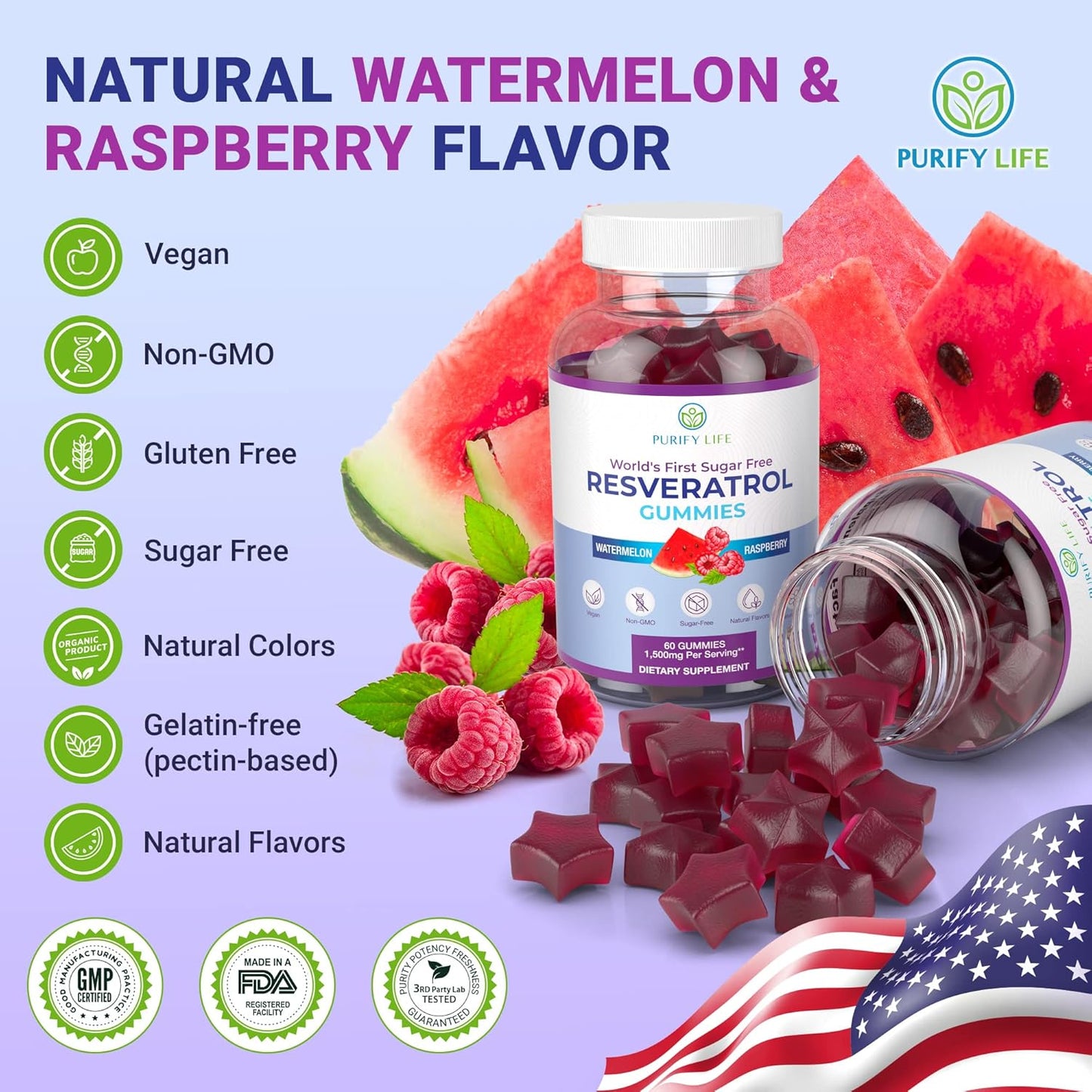 1500mg Resveratrol Gummies for Digestive & Immune Health - Sugar-Free Antioxidant Supplement for Cell Repair & Regeneration