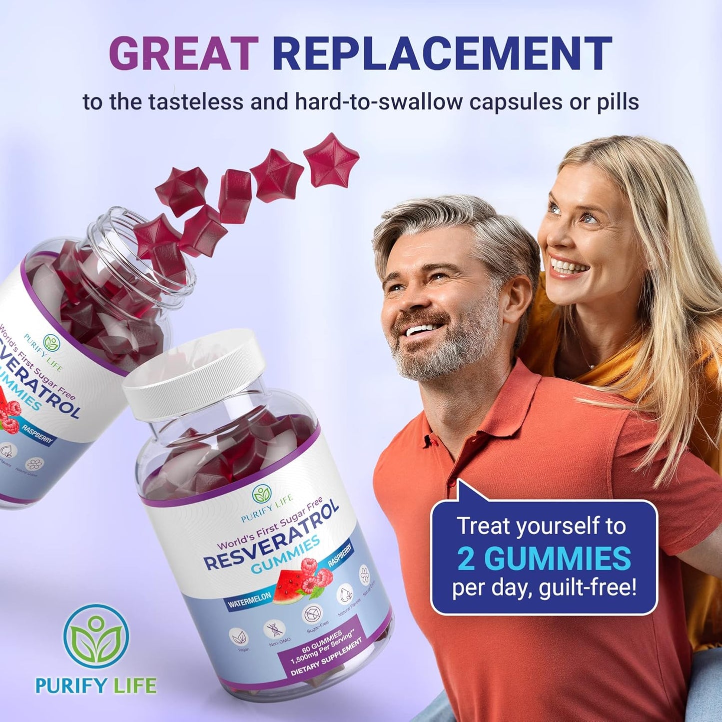 1500mg Resveratrol Gummies for Digestive & Immune Health - Sugar-Free Antioxidant Supplement for Cell Repair & Regeneration