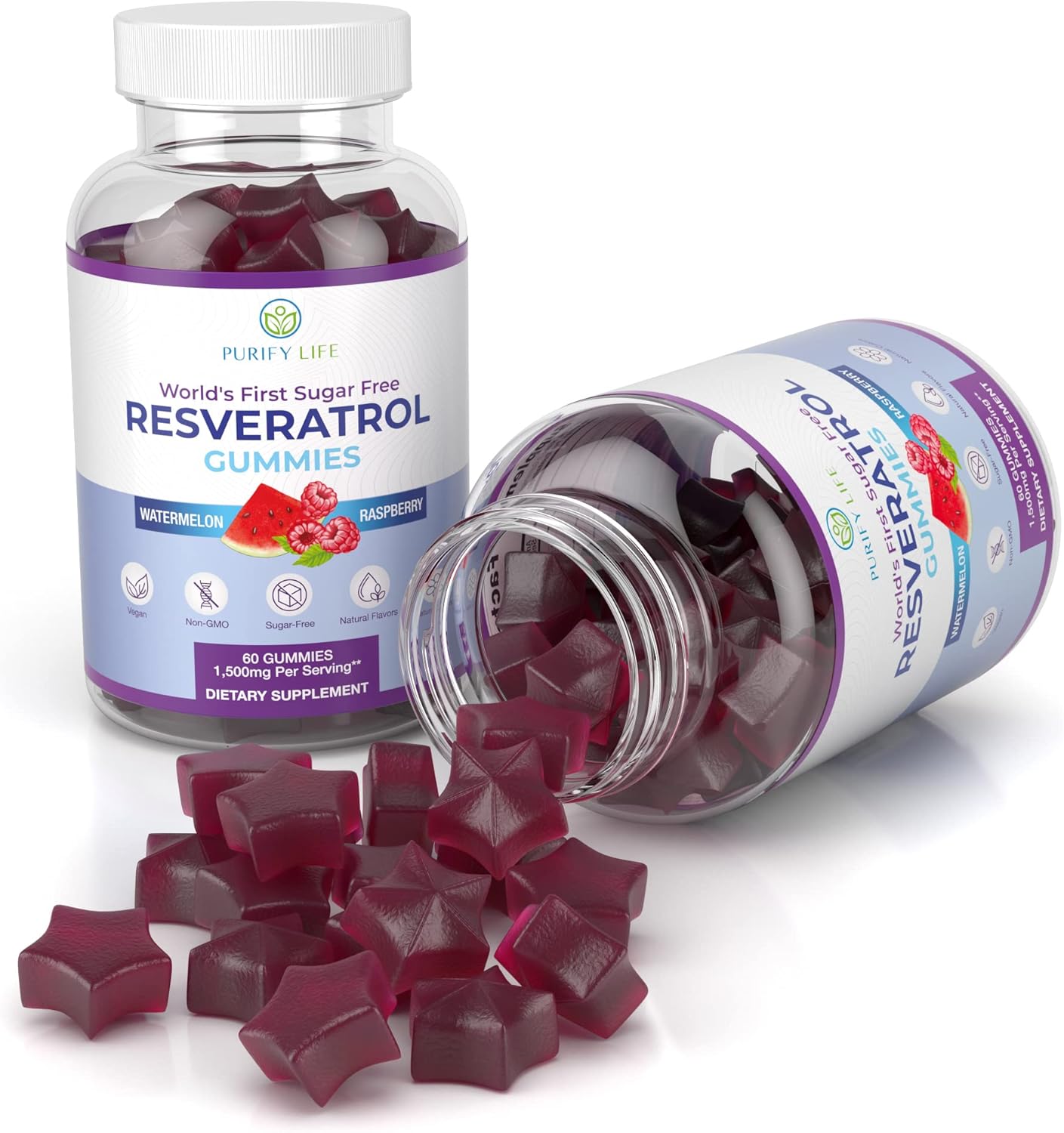 1500mg Resveratrol Gummies for Digestive & Immune Health - Sugar-Free Antioxidant Supplement for Cell Repair & Regeneration