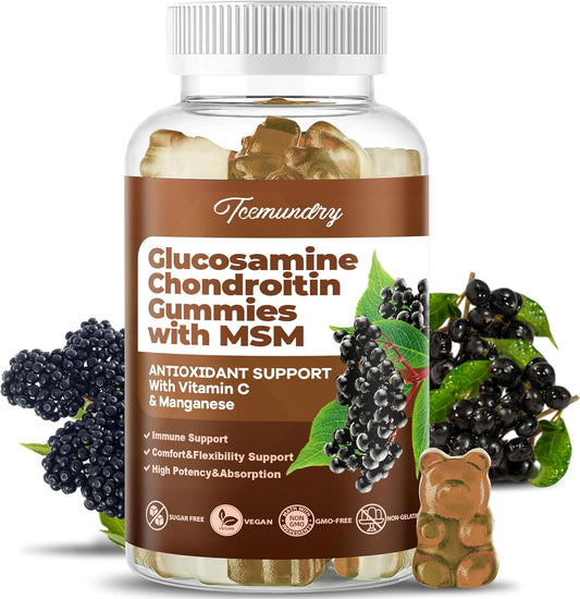 1500mg Sugar Free Glucosamine Chondroitin Gummies with Vitamin C for Immune Support (60 Count)