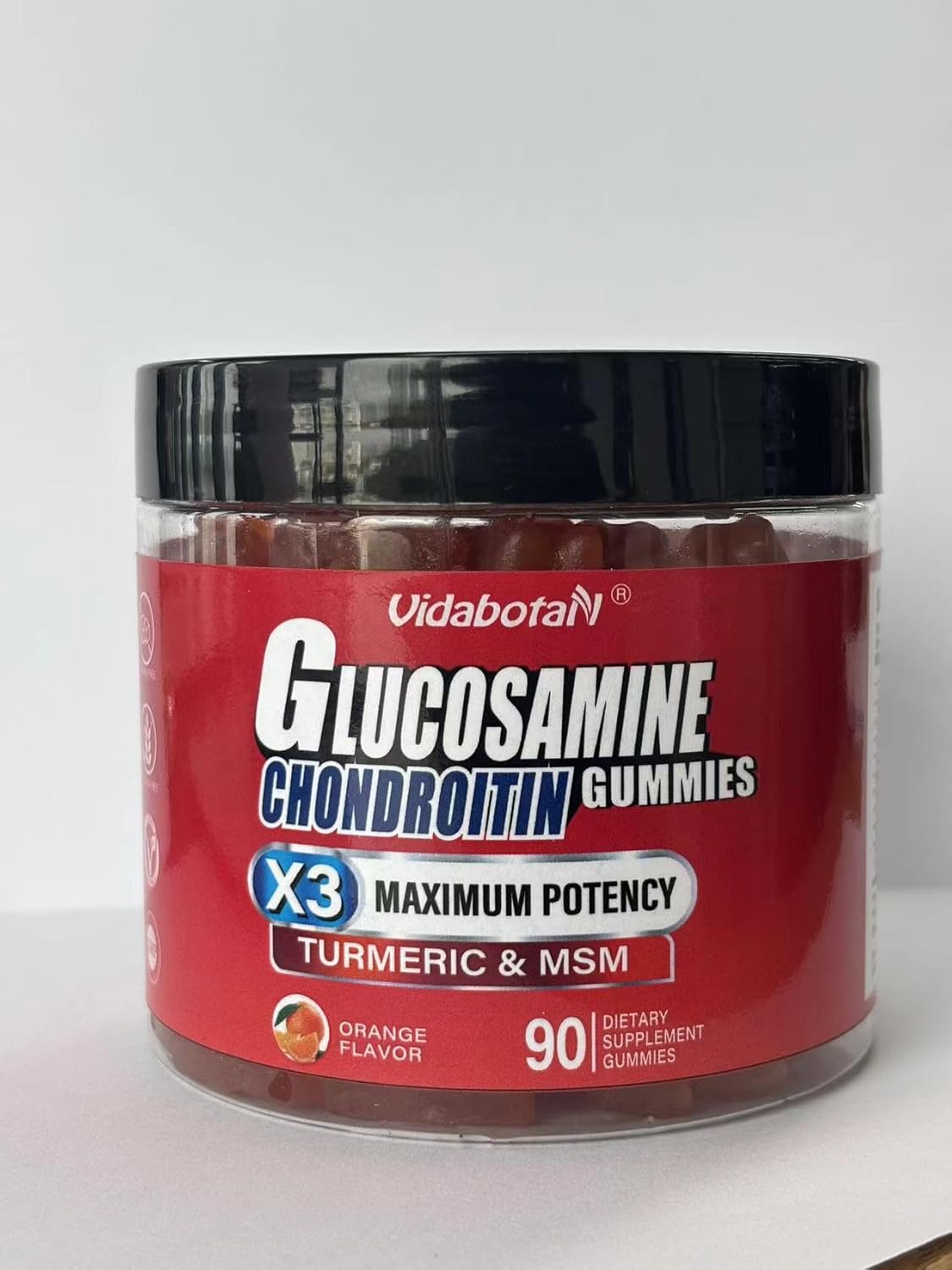 1500mg Sugar-Free Glucosamine Chondroitin Gummies with MSM & Turmeric - Orange Flavor, 90 Count, Gluten-Free
