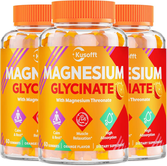1500mg Sugar-Free Magnesium Glycinate Gummies for Adults - Orange Flavor Relaxation & Muscle Support Supplement with Magnesium I-Threonate & Ashwagandha - 180 Count