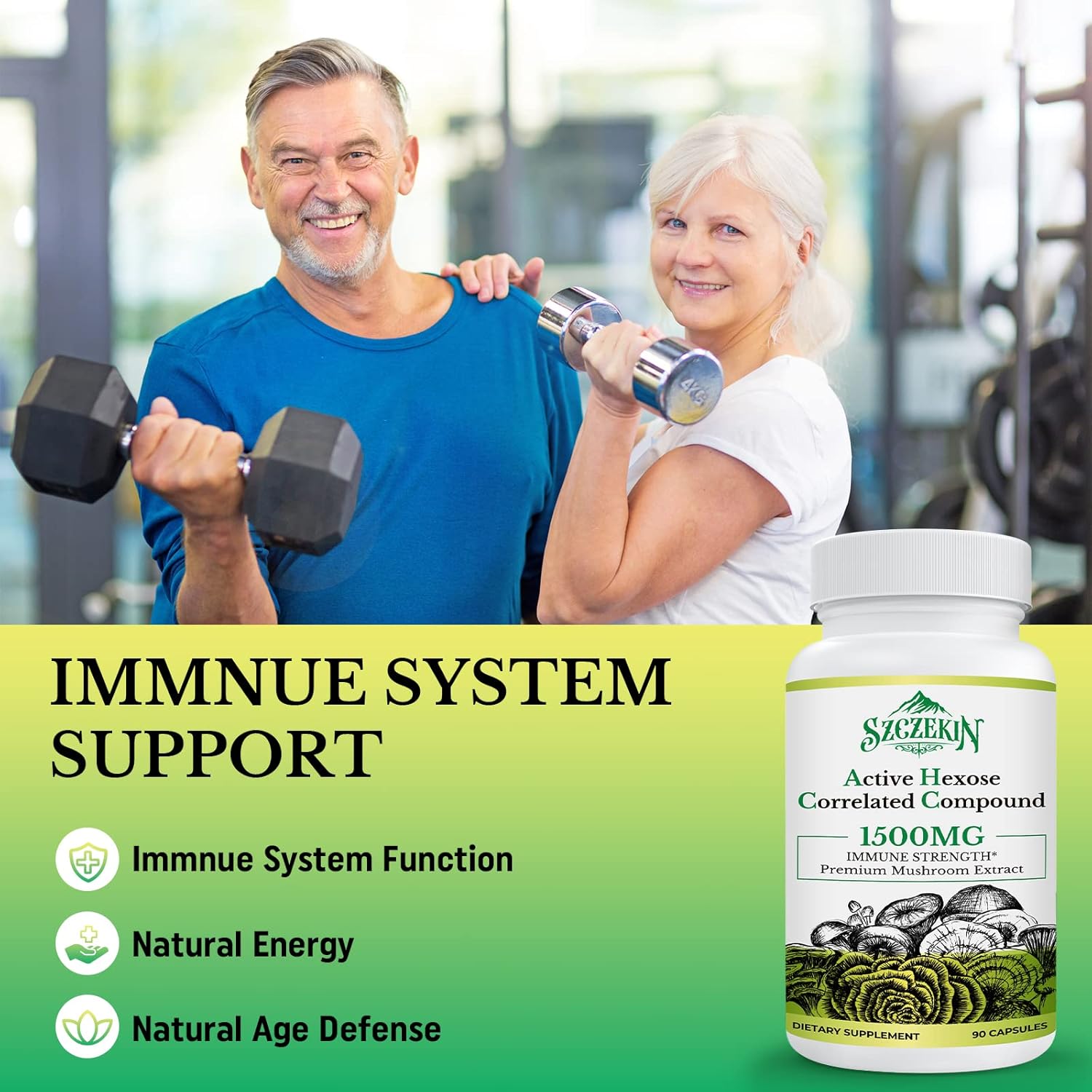 1500mg SZCZEKIN Active Hexose Correlated Compound: 8 Mushroom Extract for Immune & Liver Support - 720 Veggie Capsules