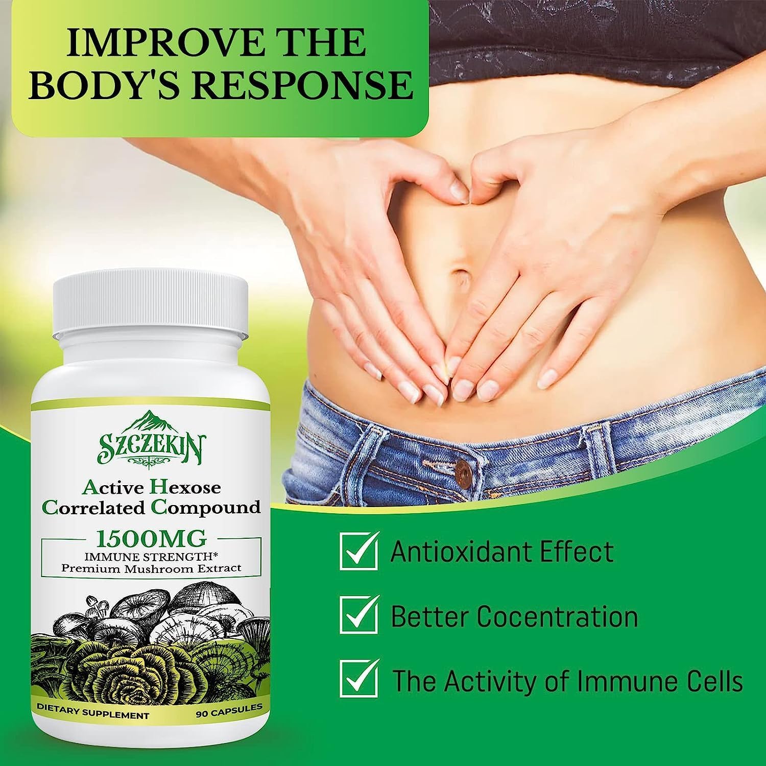 1500mg SZCZEKIN Active Hexose Correlated Compound: 8 Mushroom Extract for Immune & Liver Support - 720 Veggie Capsules