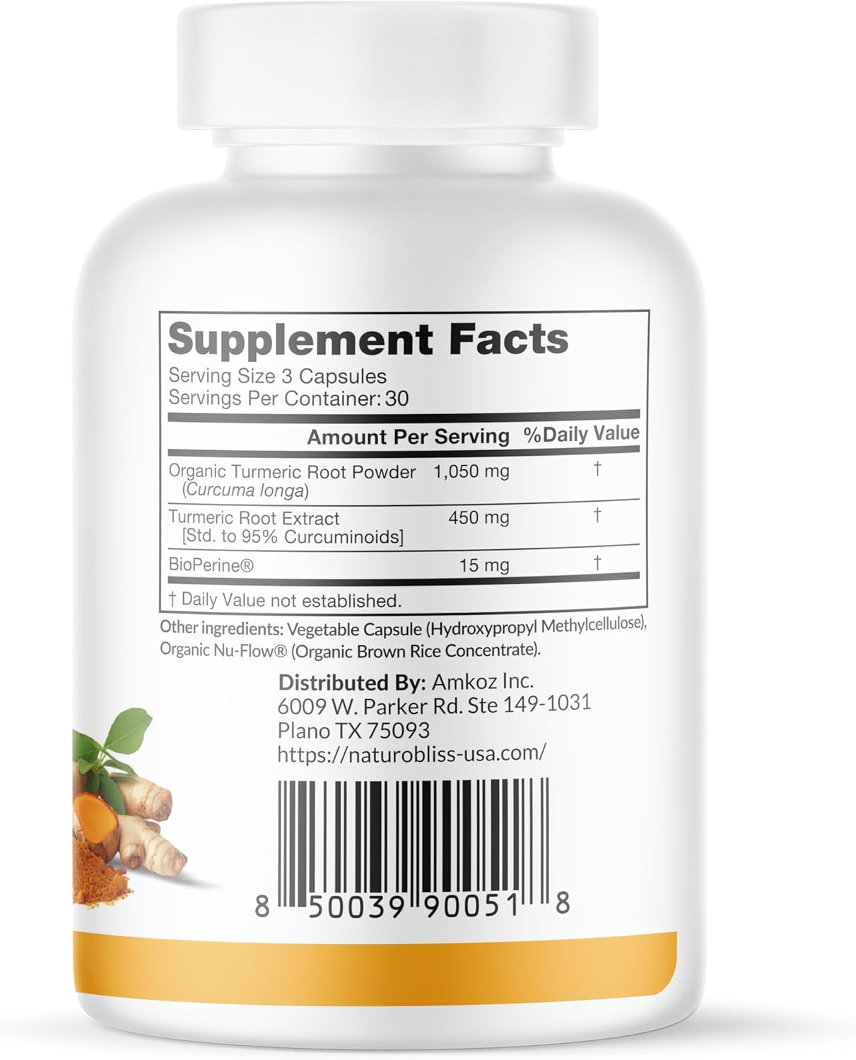 1500mg Turmeric Curcumin Capsules with BioPerine - Non GMO & Gluten Free - 90 Count